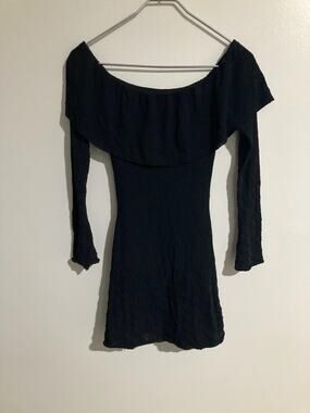 American Threads Sweater Dress Womens X-Small Black Off Shoulder Ruffle
